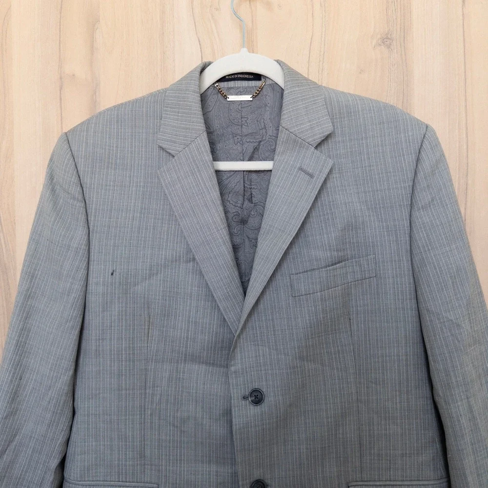 Donald J. Trump Mens Wool Blazer 40S Gray Pinstripe Classic Business Formal